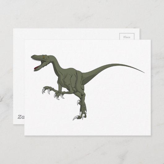 Green Velociraptor Dinosaur Briefkaart (Voorkant / Achterkant)
