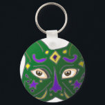 Green Venetian Cat Mask Design Key Ring Sleutelhanger<br><div class="desc">A fabulous design based on a Venetian cat mask in traditional Mardi Gras Colours with eyes.</div>