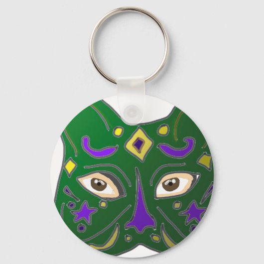 Green Venetian Cat Mask Design Key Ring Sleutelhanger (Voorkant)