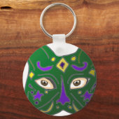 Green Venetian Cat Mask Design Key Ring Sleutelhanger (Voorkant)