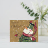 Green Vested Snowman Briefkaart (Staand voorkant)