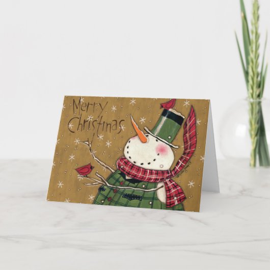 Green Vested Snowman Feestdagen Kaart (Voorkant)