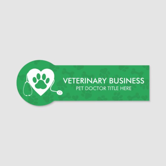 Green Veterinarian Paw Heart Stethescope Pet Naamplaatje (Voorkant)
