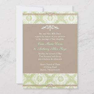 Green Victoria Damask Wedding Uitnodiging