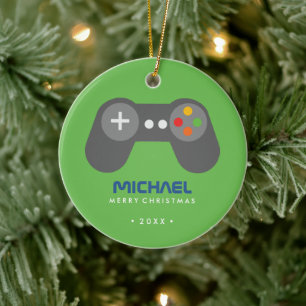 Green Video Game Controller Kinder Kerstmis Keramisch Ornament