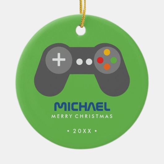 Green Video Game Controller Kinder Kerstmis Keramisch Ornament (Voorkant)