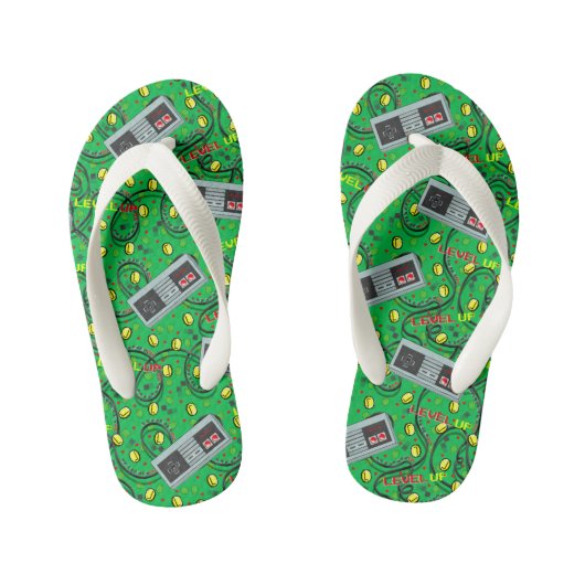 Green Video Game Nostalgia Kinder Teenslippers (Voetbed)
