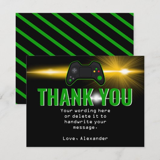 Green Video Game Party Hartelijk dank Bedankkaart (Voorkant / Achterkant)
