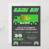 Green Video Game Truck Birthday Party Kaart (Voorkant)