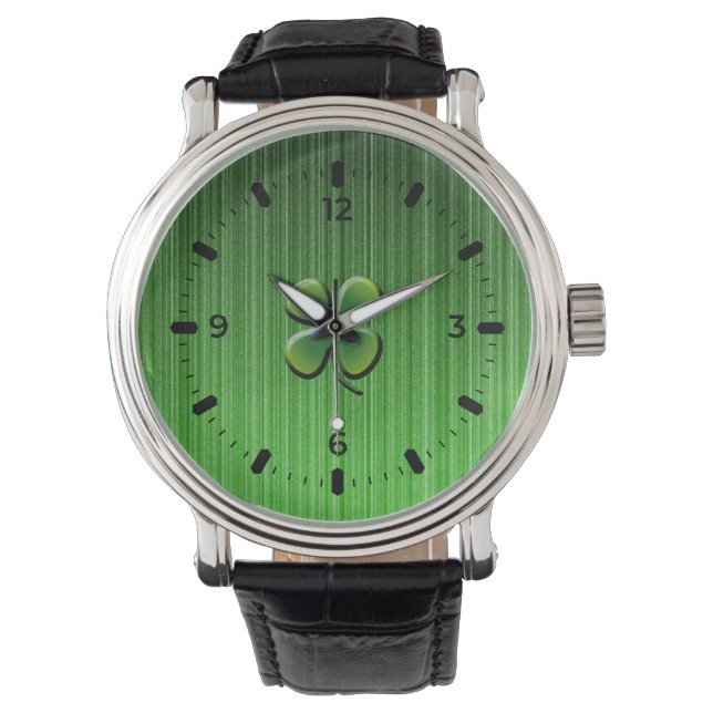 Green Vier Leaf Clover Horloge (Voorkant)