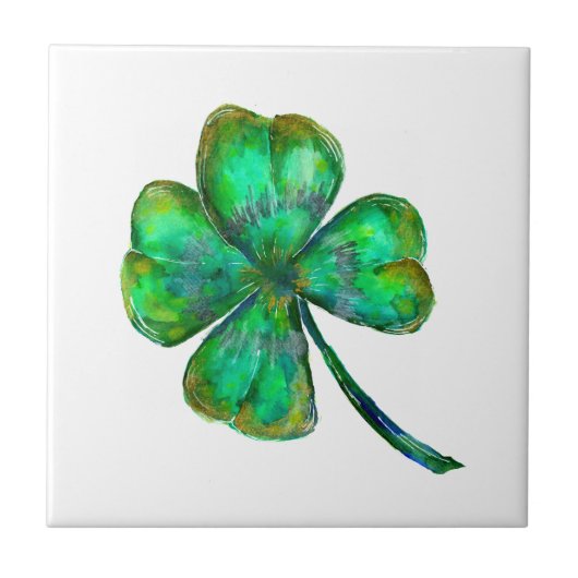 Green Vier Leaf Clover Tegeltje (Voorkant)