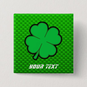 Green Vier Leaf Clover Vierkante Button 5,1 Cm