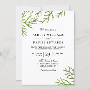 Green Vine Fern Leaf Wedding Invitation Kaart