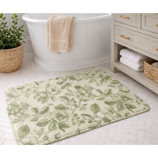 Green Vintage Botanical Toile Pattern Badmat