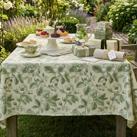 Green Vintage Botanical Toile Pattern Tafelkleed