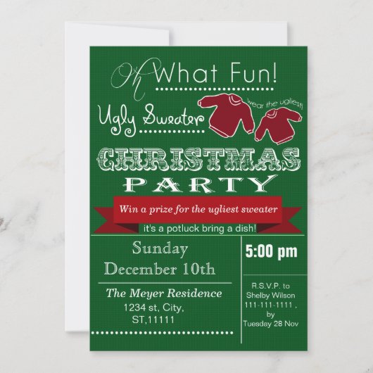 Green vintage Kerstmis Ugly sweater Party Invites Kaart (Voorkant)
