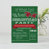 Green vintage Kerstmis Ugly sweater Party Invites Kaart (Staand voorkant)