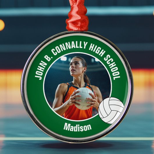 Green Volleyball Player Photo Christmas Gift Metalen Ornament