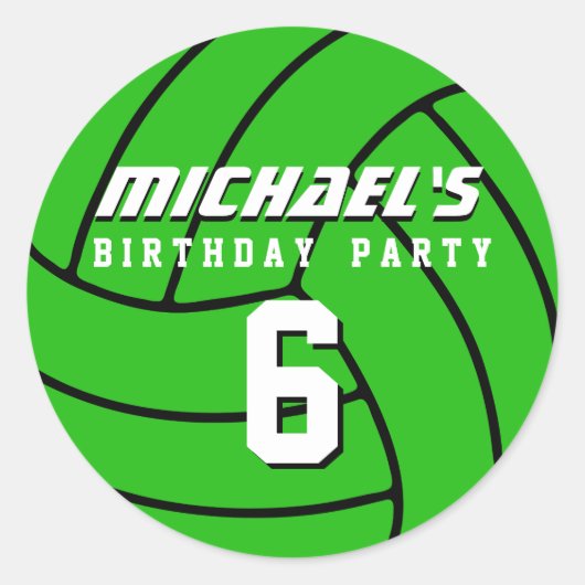 Green Volleyball Sticker Sports Birthday Party (Voorkant)