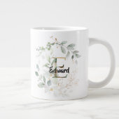 Green w Gold Leaves Monogram Initiaal "E" Naam Grote Koffiekop (Rechts)