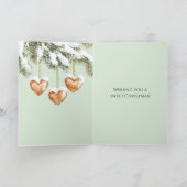 Green Warm Creamy Caramel Hearts Christmas Tree  Kaart (Binnen)