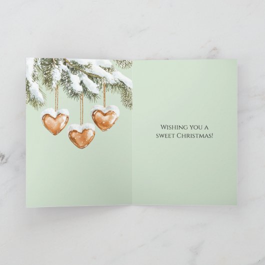 Green Warm Creamy Caramel Hearts Christmas Tree  Kaart (Binnen)