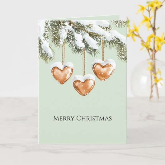 Green Warm Creamy Caramel Hearts Christmas Tree  Kaart (Gele Bloem)