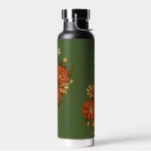 Green Water Bottle with red flowers Waterfles (Links)