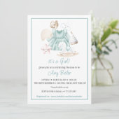 Green Watercolor Baby Girl Shower Invitation Kaart (Staand voorkant)