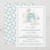 Green Watercolor Baby Girl Shower Invitation Kaart (Voorkant / Achterkant)