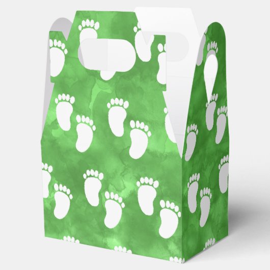 Green Watercolor Baby Shower Footprint Pattern Bedankdoosjes (Geopend)