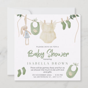 Green Watercolor Baby shower Invitation Kaart