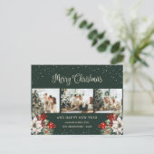 Green Watercolor Botanical Snow Photo Collage Feestdagenkaart (Staand voorkant)