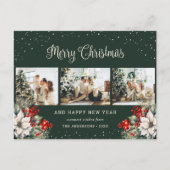 Green Watercolor Botanical Snow Photo Collage Feestdagenkaart (Voorkant)