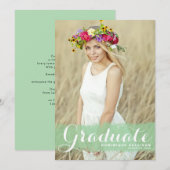 Green Watercolor Class of 2023 Foto Graduation Aankondiging (Voorkant / Achterkant)