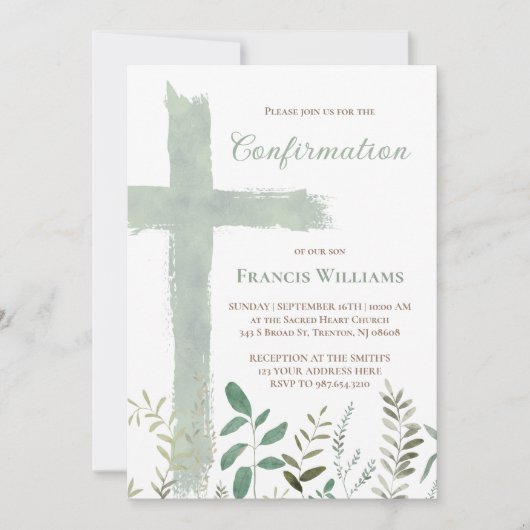 green watercolor cross Confirmation Kaart (Voorkant)