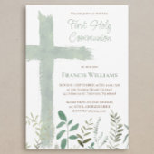 green watercolor cross First Communion Kaart