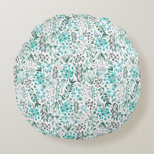 Green Watercolor Foliage Rond Kussen (Voorkant)