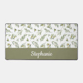 Green Watercolor FrenchCountry Olive Monogram Name Bureaumat (Voorkant)