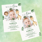 Green Watercolor Jungle  Wild One First Birthday Kaart