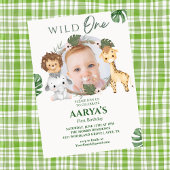 Green Watercolor Jungle  Wild One First Birthday Kaart