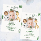 Green Watercolor Jungle  Wild One First Birthday Kaart