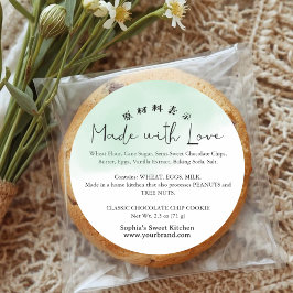 Green Watercolor Made with Love Script Ingredient Ronde Sticker