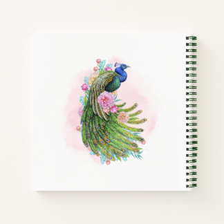Green Watercolor Peacock Beauty – Artistic Spiral  Notitieboek
