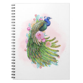 Green Watercolor Peacock Beauty – Artistic Spiral  Notitieboek