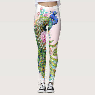 Green Watercolor Peacock Beauty – Elegant Artistic Leggings