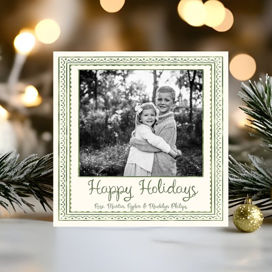 Green Watercolor Scallop Pattern Christmas Feestdagenkaart