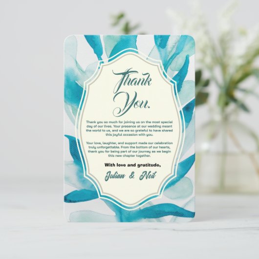 Green Watercolor Simple Wedding  Bedankkaart (Staand voorkant)