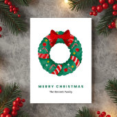 Green Watercolor Wreath Christmas Card Feestdagenkaart