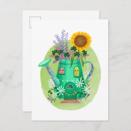 Green Watering Can Cottage Briefkaart (Voorkant / Achterkant)